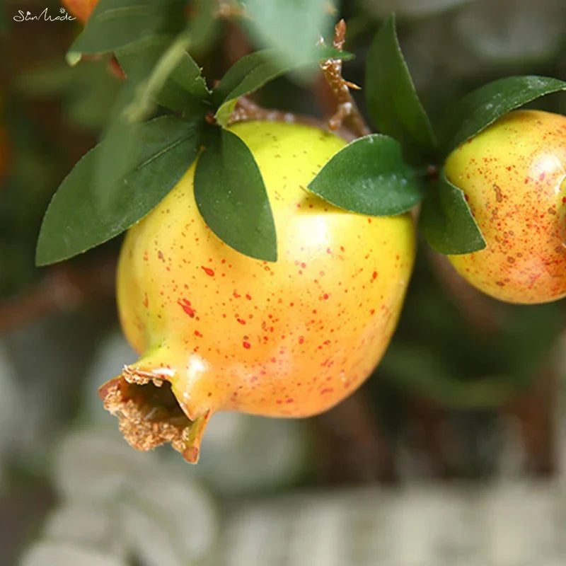 6-Head Artificial Pomegranate Fruit Branch with Leaves | Karnz