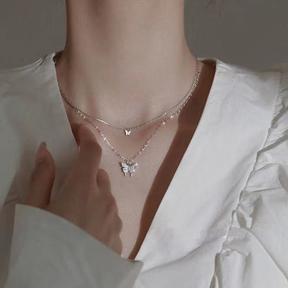Skanto | Dreamy Wings Silver Double Layer Necklace