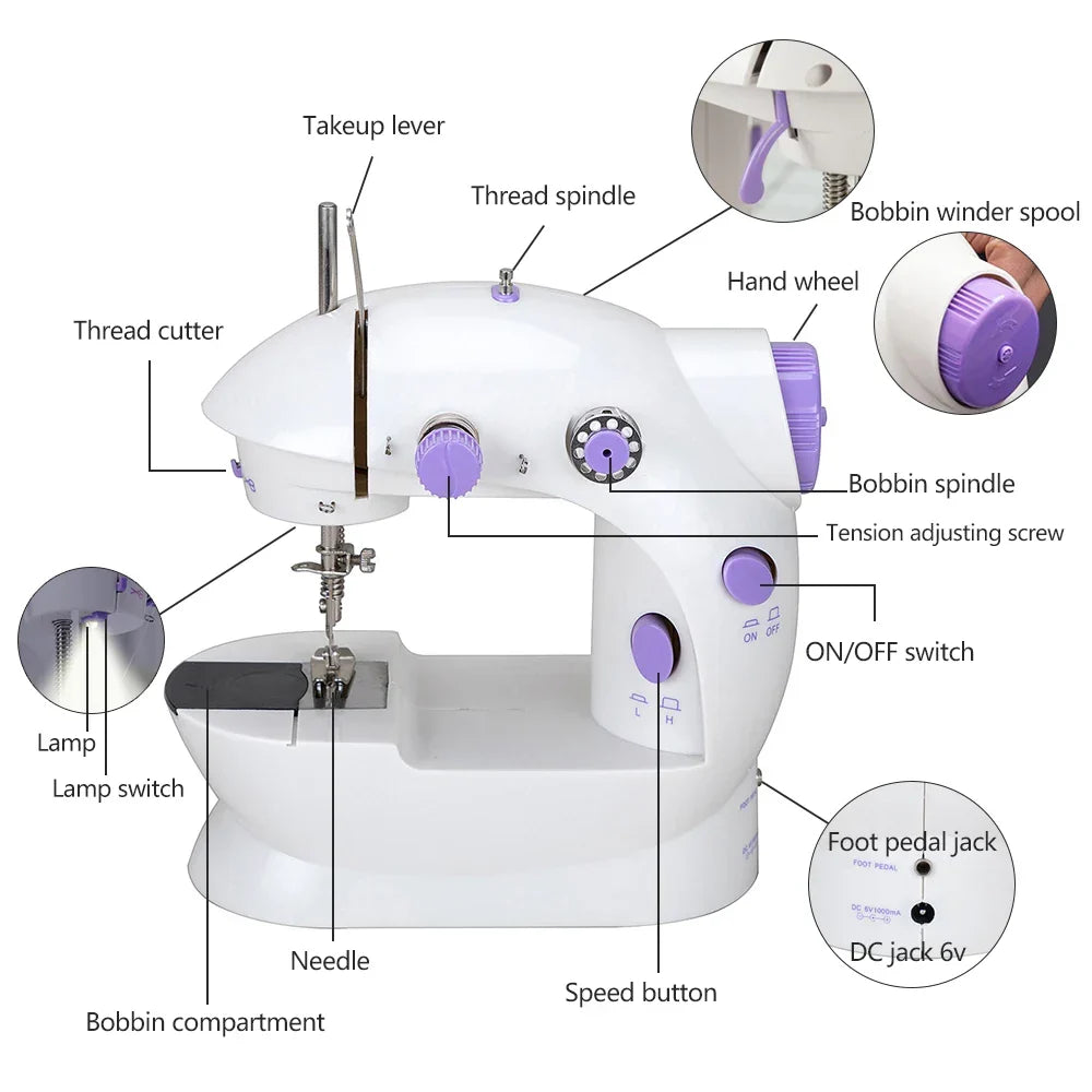 Skanto | Portable Electric Household Sewing Machine | Beginner-Friendly with Light & Speed Control - DIY Home Sewing Machine Accessories