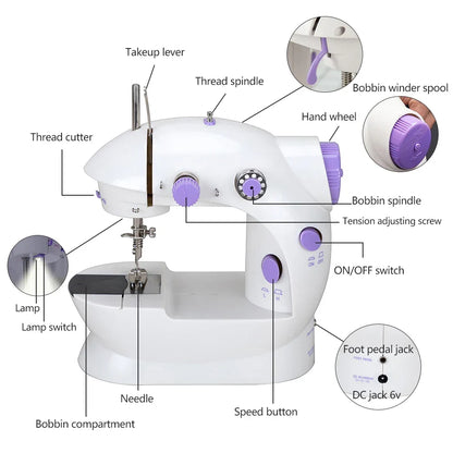 Skanto | Portable Electric Household Sewing Machine | Beginner-Friendly with Light & Speed Control - DIY Home Sewing Machine Accessories