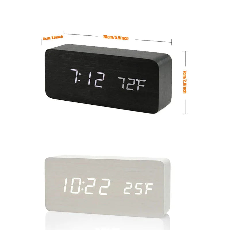 Skanto | Wood LED Digital Alarm Clock: Stylish Table and Bedside Clock with Temperature Display