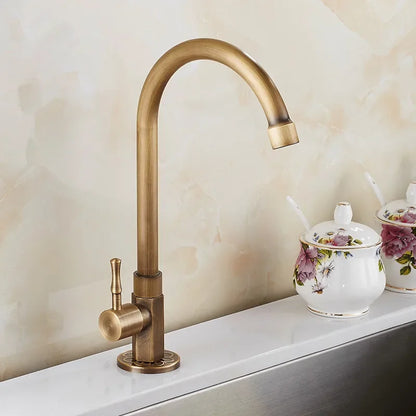 Skanto | Elegant Swan Neck Kitchen Faucet in Antique Brass