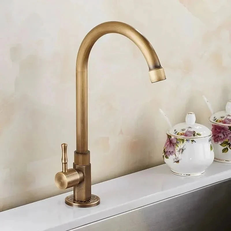 BowLift | Antique brass swan neck tap for kitchen