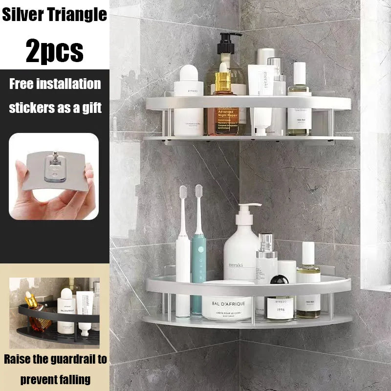 Skanto | AquaSpace Pro | Corner Shower Shelf No Drilling | Aluminum | Rustproof & Load-Bearing | Black, White, Silver, or Black-Gold Bathroom Shelf