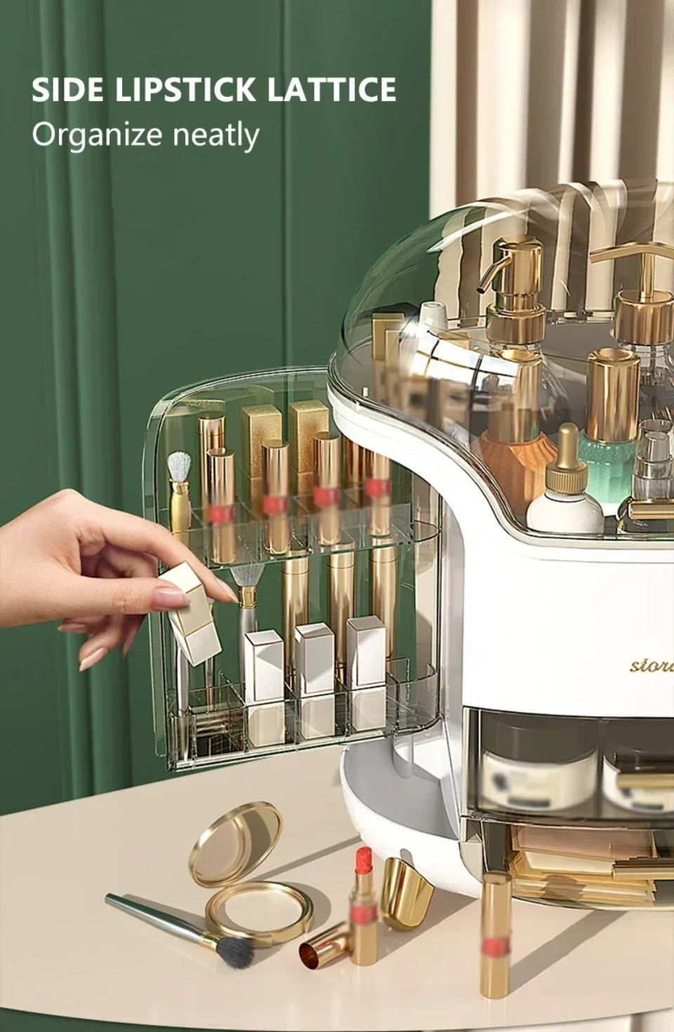 Luxury transparent Make-up Organizer with rotating doors and drawers | Brehn