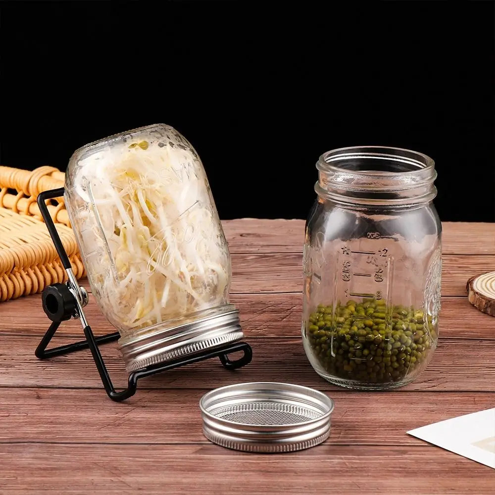BowLift | VitaKeim Sprouting Jar Set | Stainless Steel Strainer Lid | For Fresh Sprouts at Home | 16oz & 32oz
