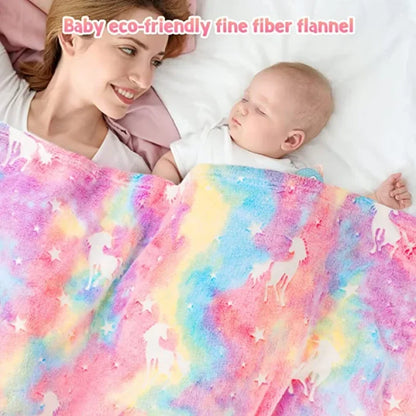 Skanto | StellaLumi | Glowing Unicorn Blanket | Cozy & Magical | Glow-in-the-Dark Stars & Hearts | Gift for Kids & Adults