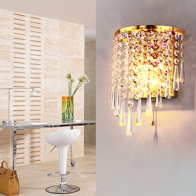 Skanto | Modern Luxury Semi-Round Octagonal Pearl Stainless Steel Crystal 1-Light Wall Sconce for Living Room