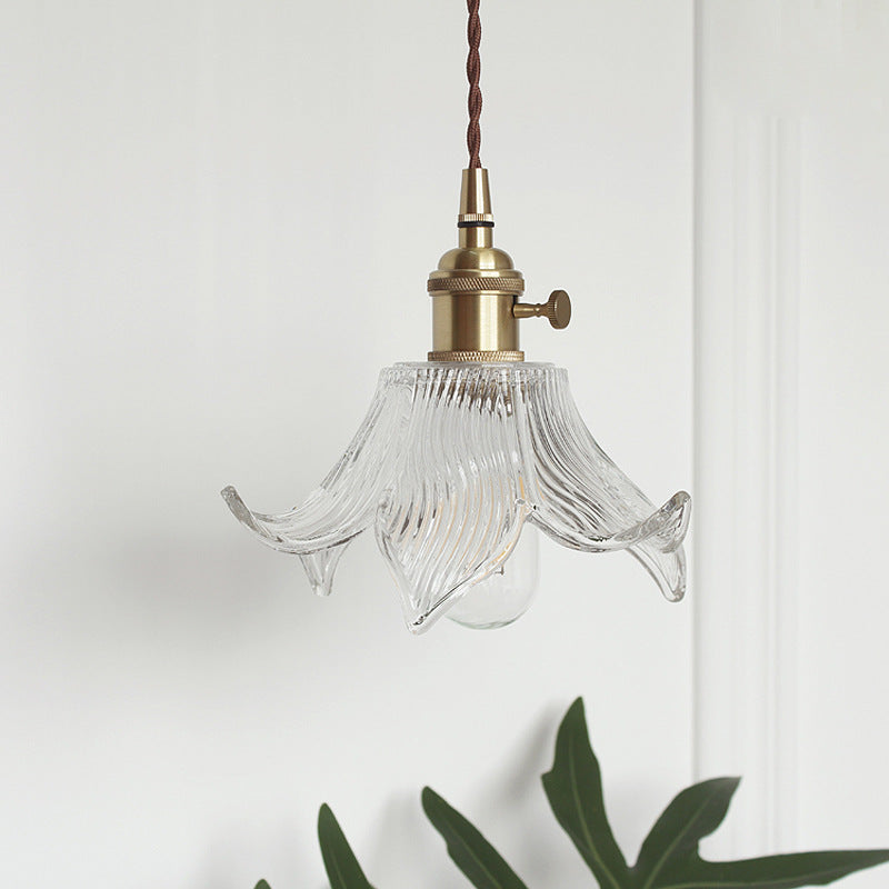 Skanto | Modern Creative Floral Brass-Glass 1-Light Pendant Lamp for Living Room