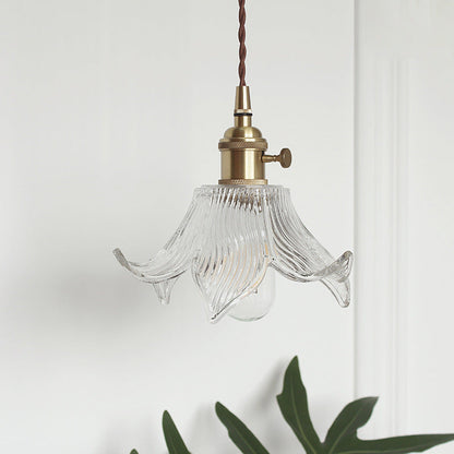 Skanto | Modern Creative Floral Brass-Glass 1-Light Pendant Lamp for Living Room