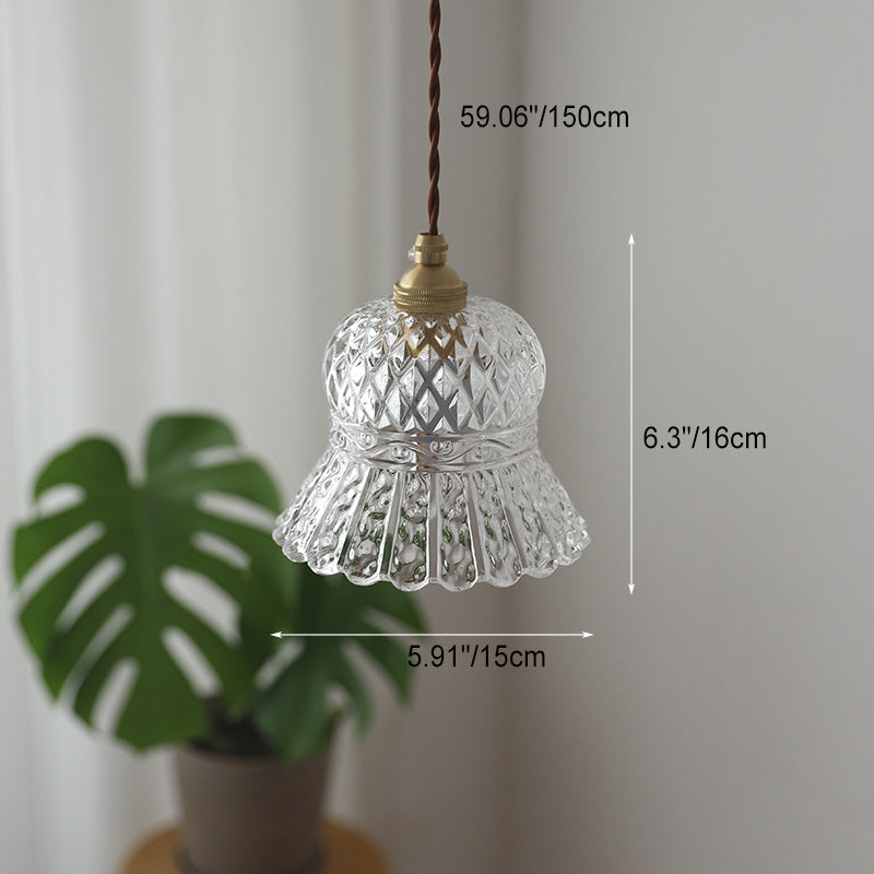 Skanto | Traditional French Brass Diamond Glass Flower Shape 1-Light Pendant Light for Living Room