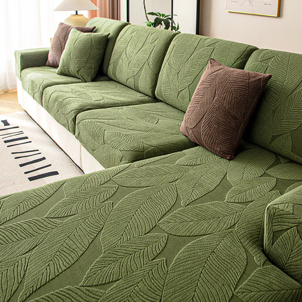 Skanto | Modern Leaf Jacquard Waterproof Anti-Scratch Stretch Full Cover Sofa Cover