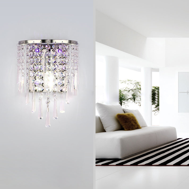 Skanto | Modern Luxury Semi-Round Octagonal Pearl Stainless Steel Crystal 1-Light Wall Sconce for Living Room