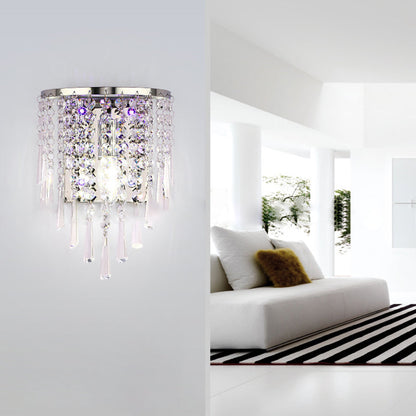 Skanto | Modern Luxury Semi-Round Octagonal Pearl Stainless Steel Crystal 1-Light Wall Sconce for Living Room
