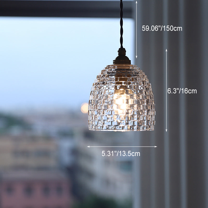 Skanto | Traditional French Brass Diamond Glass Flower Shape 1-Light Pendant Light for Living Room