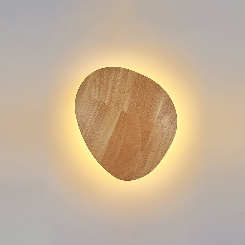 Skanto | Modern Minimalist Round Irregular Oval Wood LED Wall Lamp for Living Room