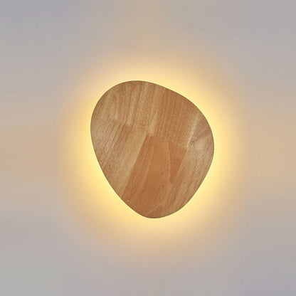 Skanto | Modern Minimalist Round Irregular Oval Wood LED Wall Lamp for Living Room