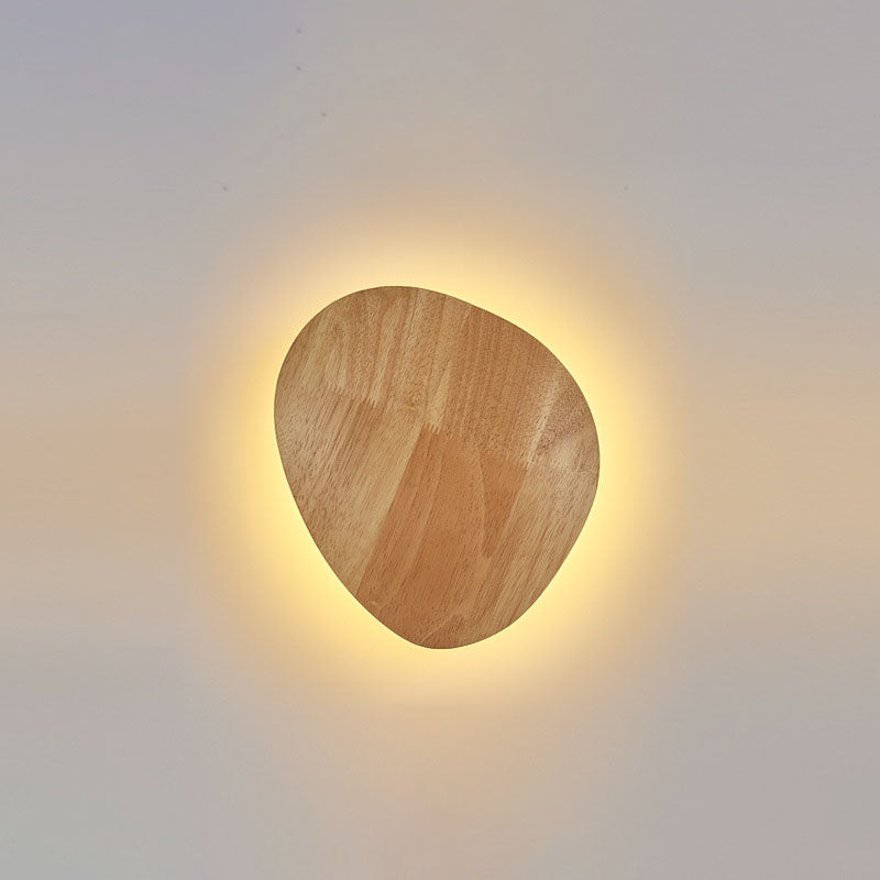 Skanto | Modern Minimalist Round Irregular Oval Wood LED Wall Lamp for Living Room