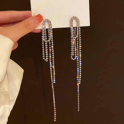BowLift | Diamond-encrusted Metal Long Tassel Earrings For Women