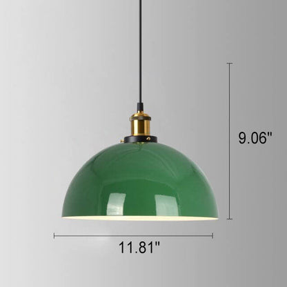 BowLift | RetroDome Industrial Vintage Pendant Light | Green Iron Dome Design | Single Light | Rustic Ceiling Lighting