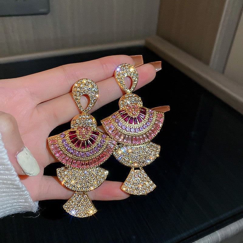 Skanto | Diamond-Studded Metal Long Tassel Earrings For Women