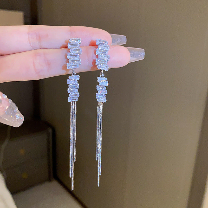 BowLift | Diamond-encrusted Metal Long Tassel Earrings For Women