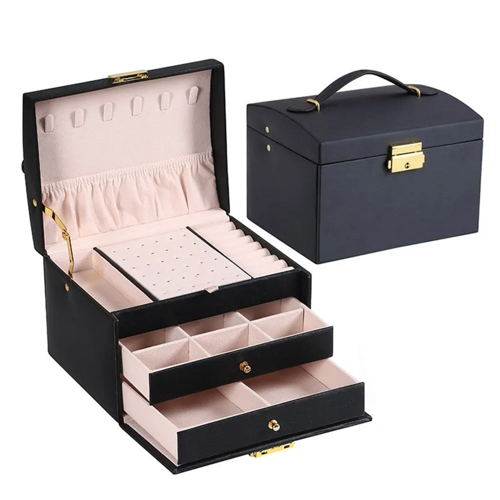 Skanto | Large Jewelry Box for Earrings and Necklaces Storage Holder Organizer for Women and Men With Drawers and Lock