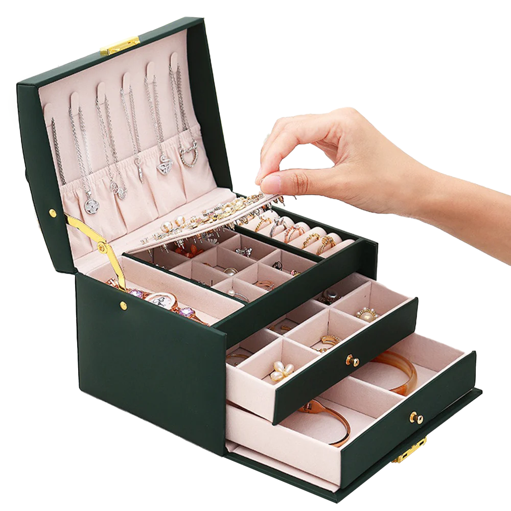 Skanto | Large Jewelry Box for Earrings and Necklaces Storage Holder Organizer for Women and Men With Drawers and Lock