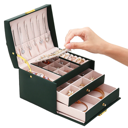 Skanto | Large Jewelry Box for Earrings and Necklaces Storage Holder Organizer for Women and Men With Drawers and Lock
