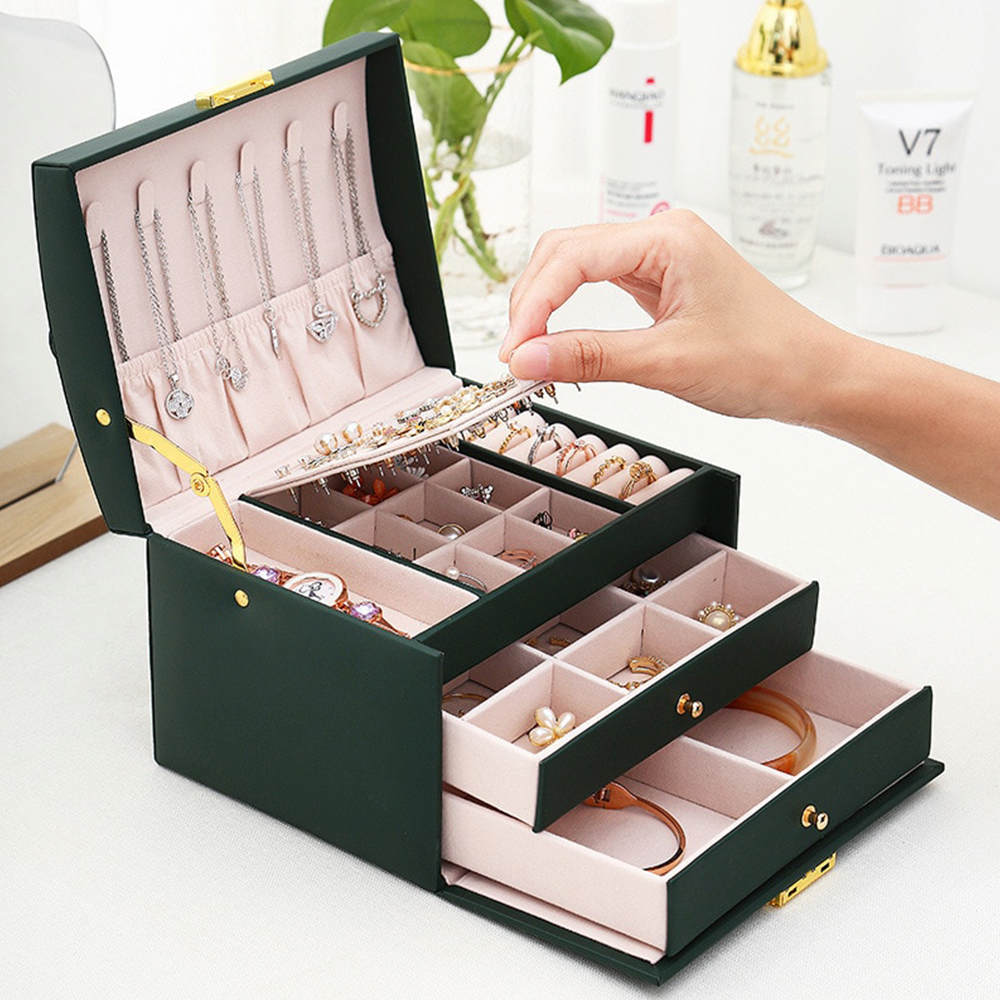 Skanto | Large Jewelry Box for Earrings and Necklaces Storage Holder Organizer for Women and Men With Drawers and Lock