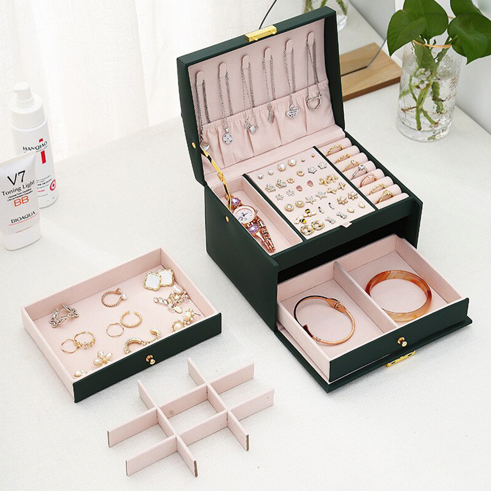 Skanto | Large Jewelry Box for Earrings and Necklaces Storage Holder Organizer for Women and Men With Drawers and Lock
