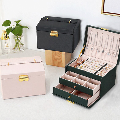 Skanto | Large Jewelry Box for Earrings and Necklaces Storage Holder Organizer for Women and Men With Drawers and Lock