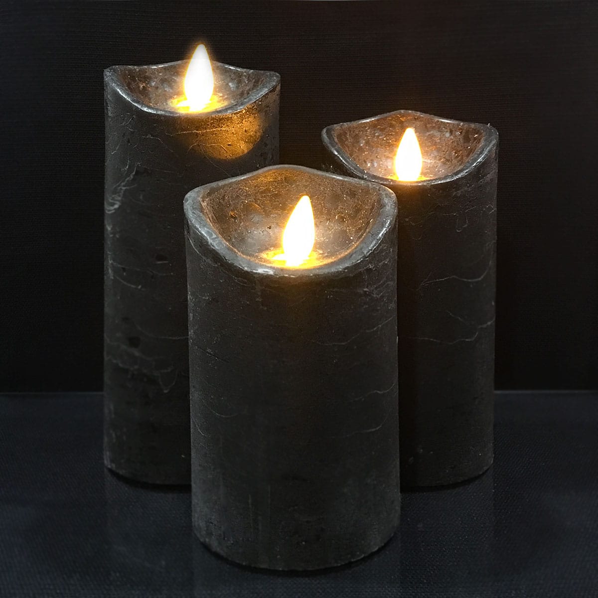 LED candle - rustic - 3 pieces - 10/12.5/15 cm - with 3D flame - (various colors) | Karnz