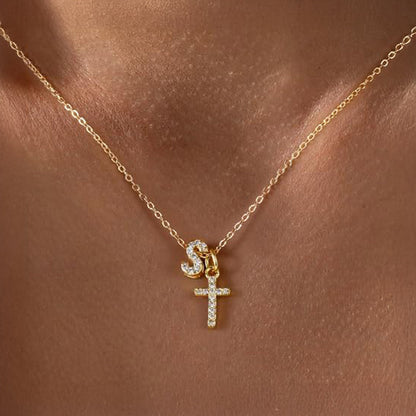 Brehn | Delicate Diamond Initial & Cross Necklace