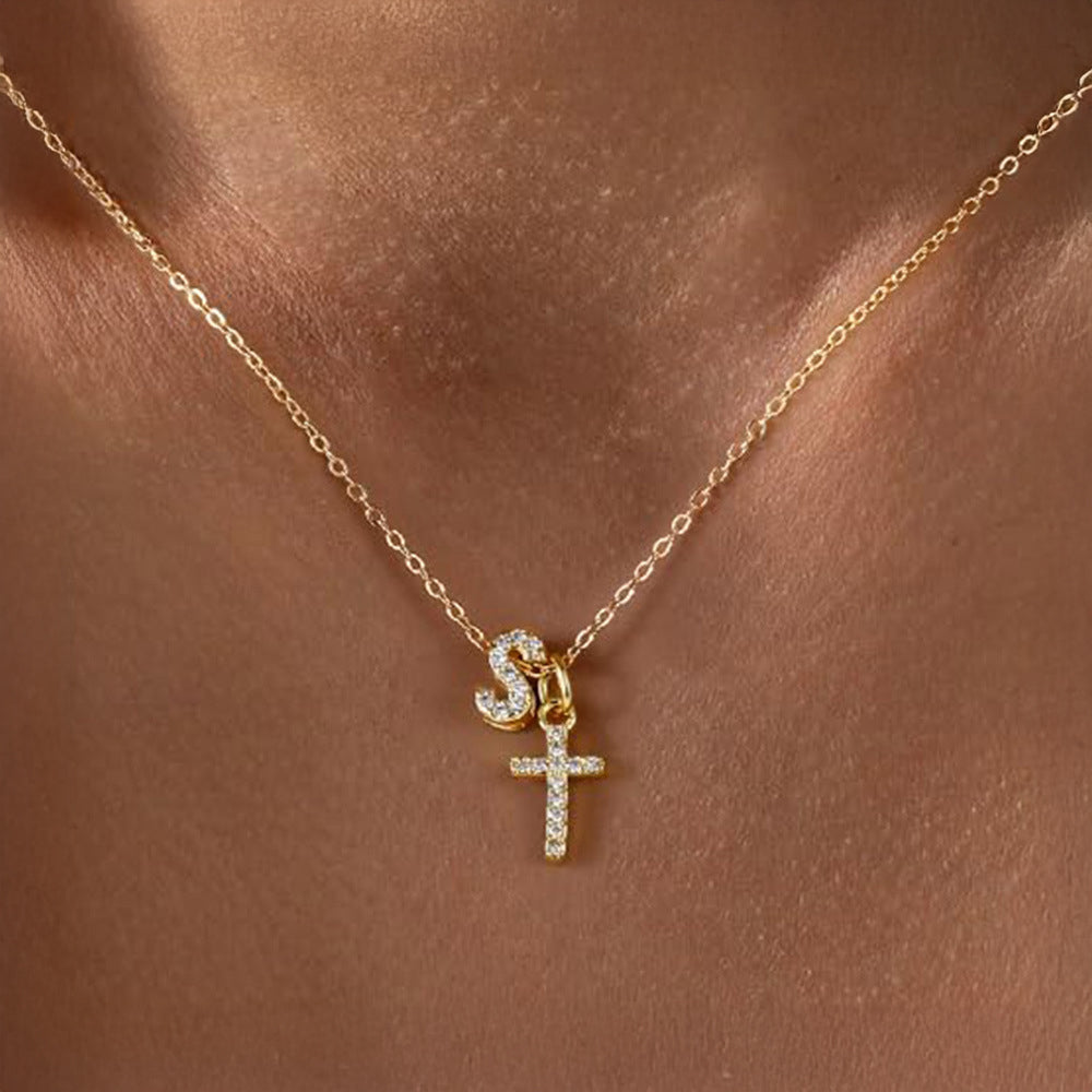 BowLift | Dainty Diamond Initial & Cross Necklace