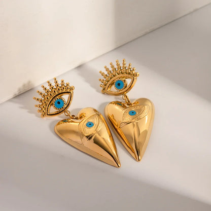 BowLift | 18k Evil Eye Heart Dangle Earrings