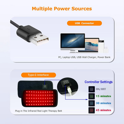 Skanto | Red & Infrared LED Slimming Belt with Heat Therapy - 60 Light Beads, 850nm & 660nm Wavelengths