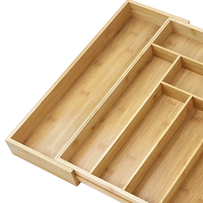 BowLift | Bambusio cutlery tray made of bamboo | Expandable 32–52 cm | 6–8 compartments | Sustainable drawer insert for kitchen, bathroom & office