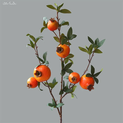 6-Head Artificial Pomegranate Fruit Branch with Leaves | Karnz