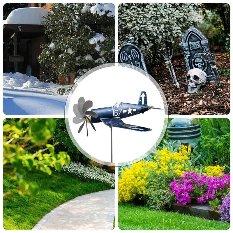 BowLift | Wind Spinner AeroTwist | Airplane Garden Windmill made of Stainless Steel | Weatherproof & rotating in the wind | For Garden, Terrace & Balcony