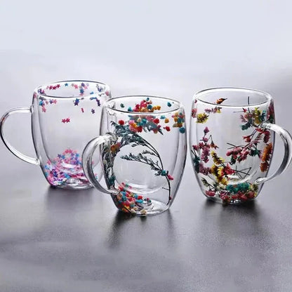 2pcs Dried Flowers Double-Walled Glass Mug
