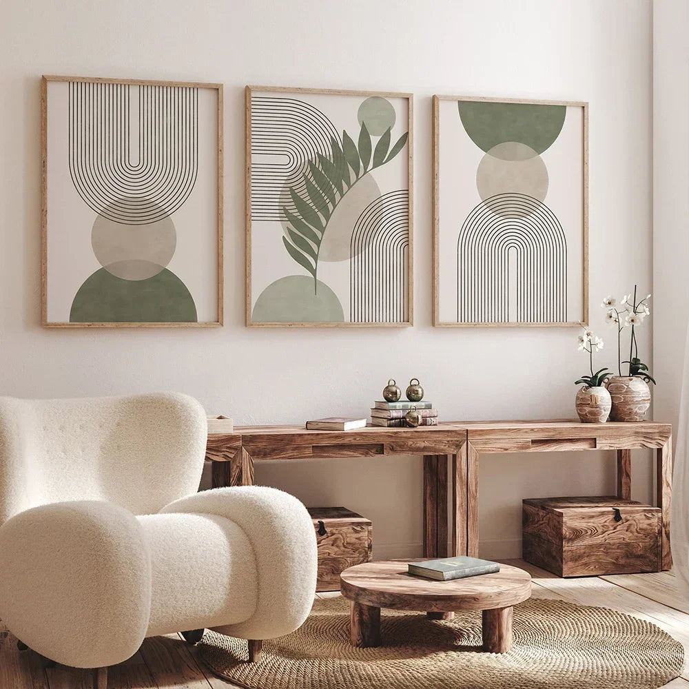 Sage Green Beige Minimalist Abstract Botanical Wall Art Fine Art Canvas Prints Pictures For Living Room Dining Room Nordic Home Decor | Bowlift