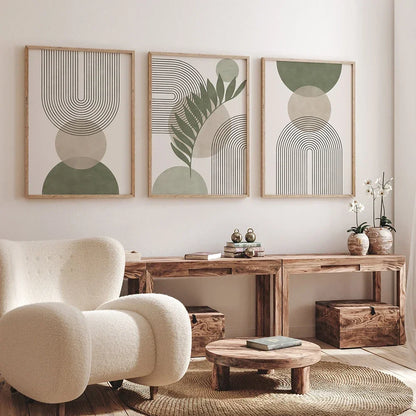 Sage Green Beige Minimalist Abstract Botanical Wall Art Fine Art Canvas Prints Pictures For Living Room Dining Room Nordic Home Decor | Bowlift