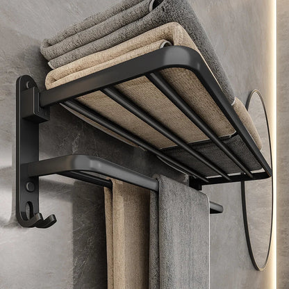 Skanto | EasyTowel Foldable Towel Rack – Space-Saving & Stylish Black Wall-Mounted Towel Rack
