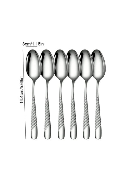 Skanto | High-Quality Stainless Steel Silver Star Diamond Cutlery Set - Includes Knife, Fork, Spoon & Dessert Fork & Spoon - 6-Piece/30-Piece Options