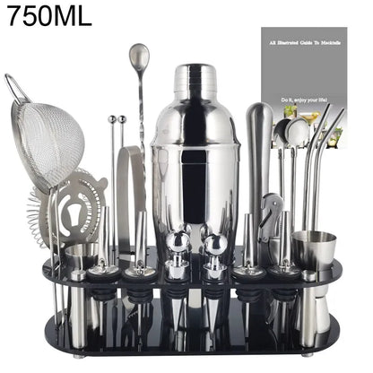 Skanto | 13-22 pcs Boston Cocktail Shaker Set - 750ml & 600ml Bar Tools, Wine Mixer Set with Holder - Professional Bartender Tool Kit