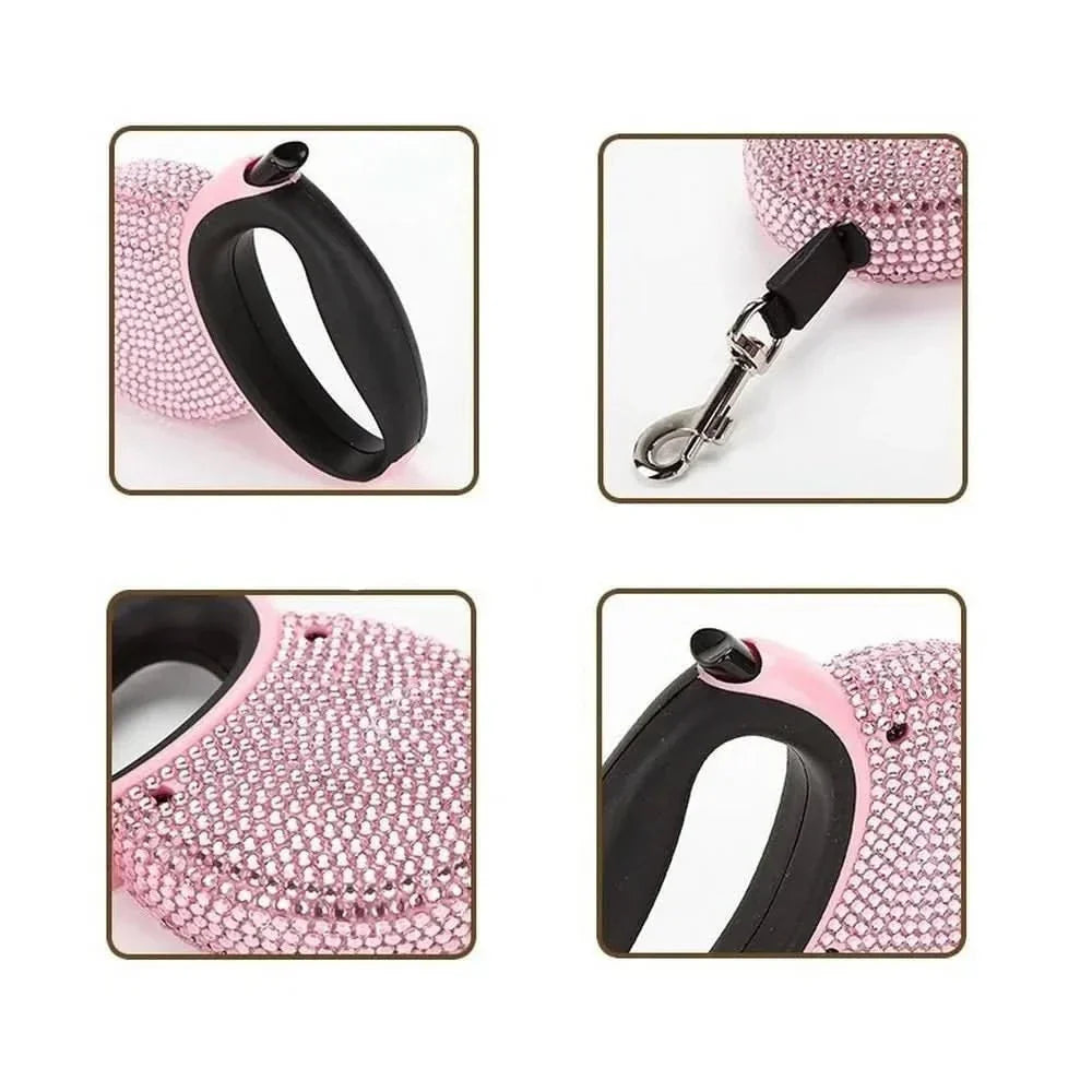 Luxurious, retractable leash with rhinestones for small dogs and cats