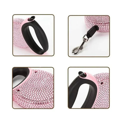 Luxurious, retractable leash with rhinestones for small dogs and cats