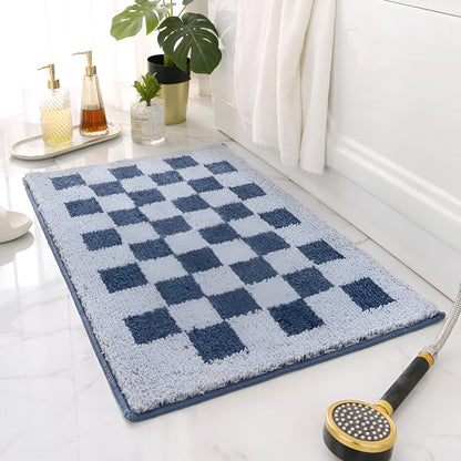 Plush checkered bath mat