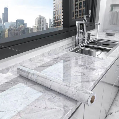 Skanto | Marble Kitchen Oil-Proof Foil - Self-Adhesive Waterproof Wallpaper for Stove, Countertop, Cabinets, Tile Renovation